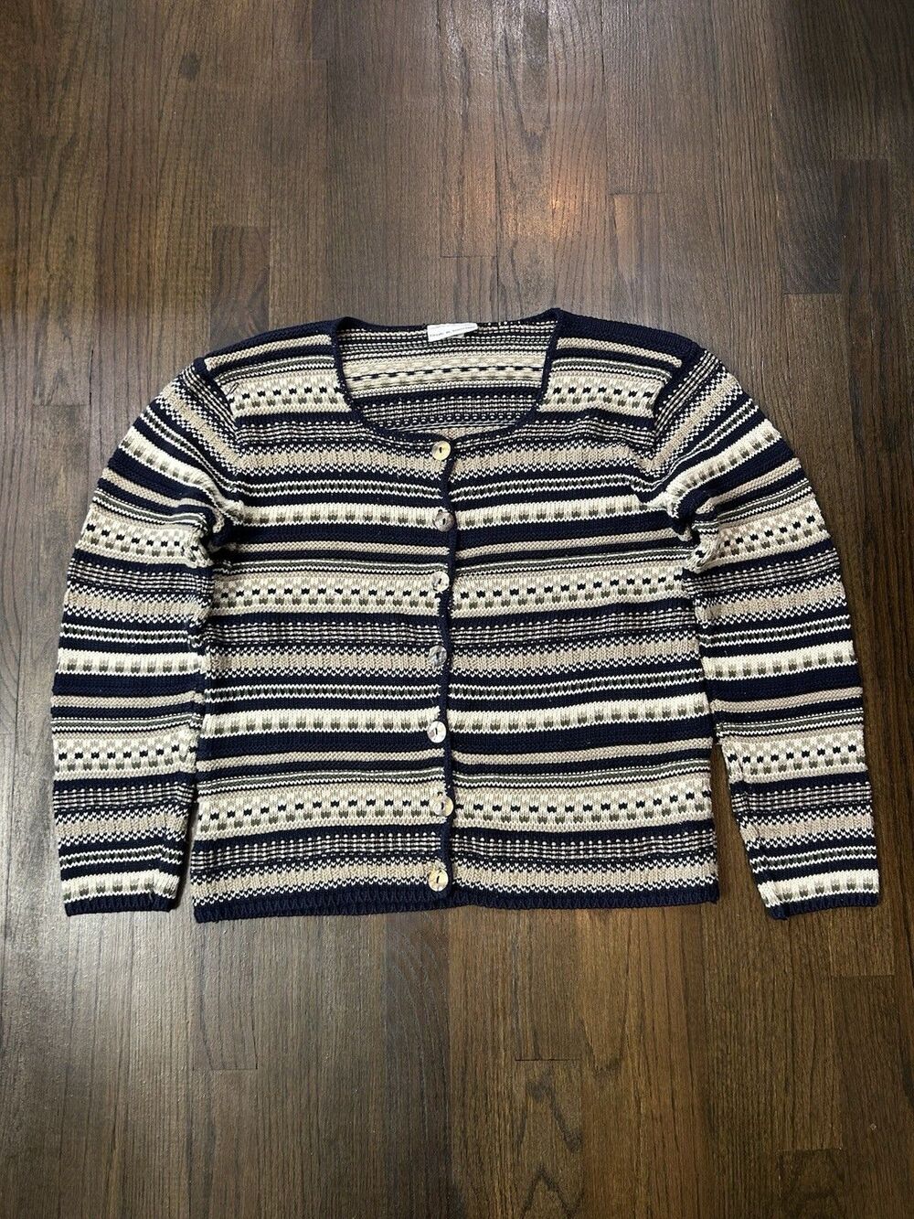 VTG Croft & Barrow Striped Button Front Cardigan Size L Cottage Core